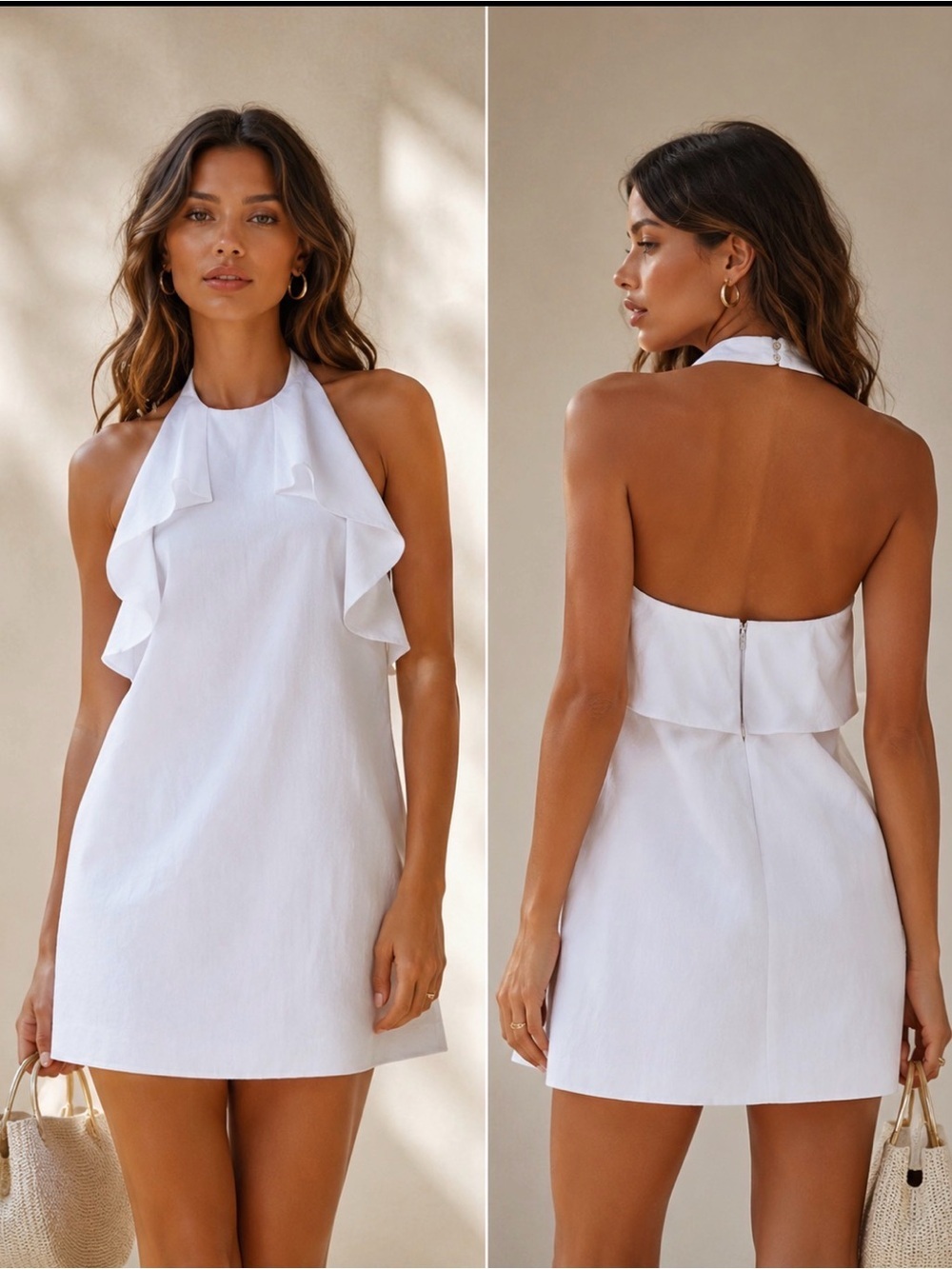 Alice + Olivia White Halter Ruffle Mini Dress Size XS
